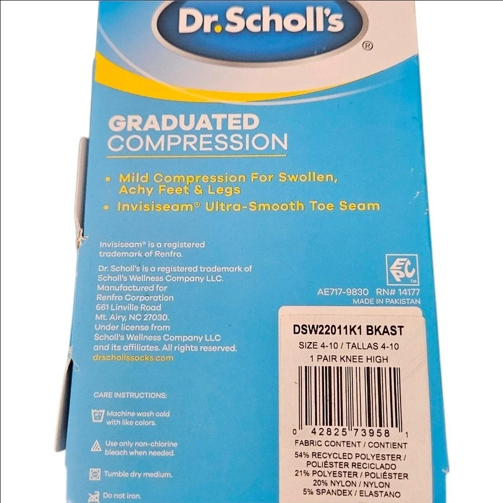Dr Scholls Womens Graduated Compression Knee High Socks 8-15 mmHg Black 4-10 New